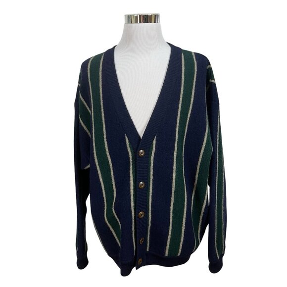 Vintage Structure Sz XL Men’s 100% Wool Cardigan Sweater Striped - Picture 1 of 7